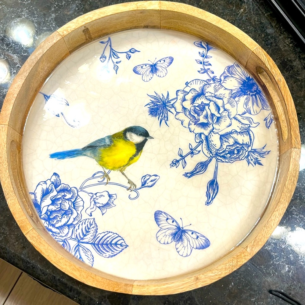 Round Blue Bird Tray